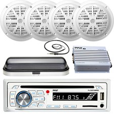 Marine 400W Amplifier, 6.5" 120W Speakers, Antenna, Cover, Pyle Bluetooth Radio