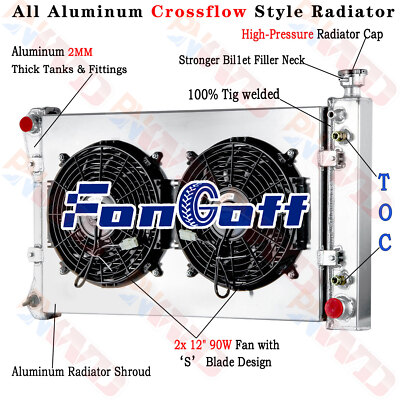 4 Row Radiator Shroud Fan For 88-97 Chevy/GMC C/K 1500 2500 3500 4.3L V6 5.7L V8