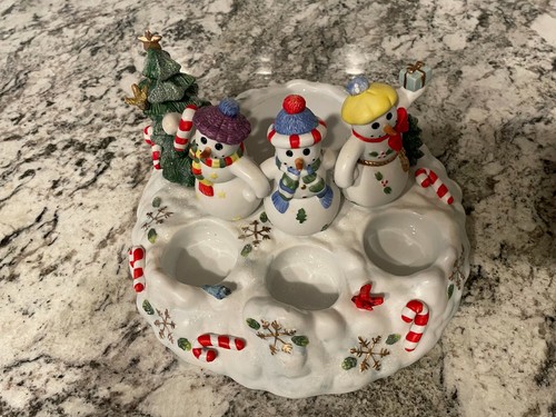 Partylite Holiday Snowman Family Pillar Candle Tealight Holder - Picture 7 of 8