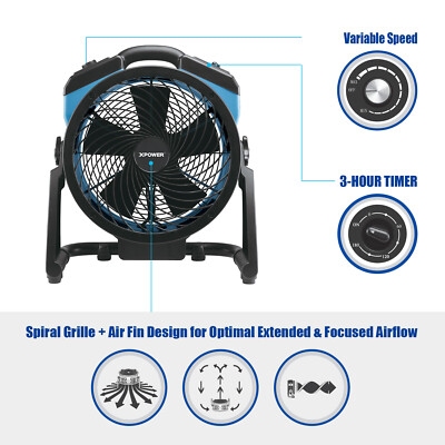 XPOWER FC150B Rechargeable Highspeed Axial Fan Ventilator Air Circulation EU