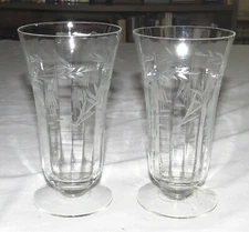Etched Clear Glass Fuchsia pattern UNK350 TWO 5.5 inch Iced Tea Glasses