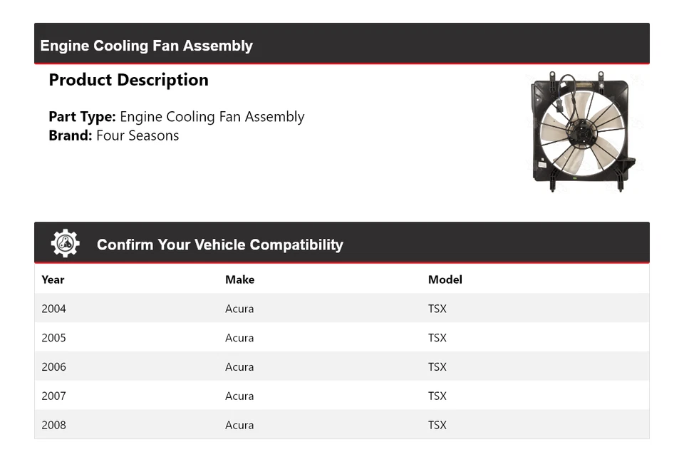 Conjunto de ventilador de refrigeración del motor Acura TSX 2004-2008 4 estaciones 2005 2006 2007 Foto 2 de 4