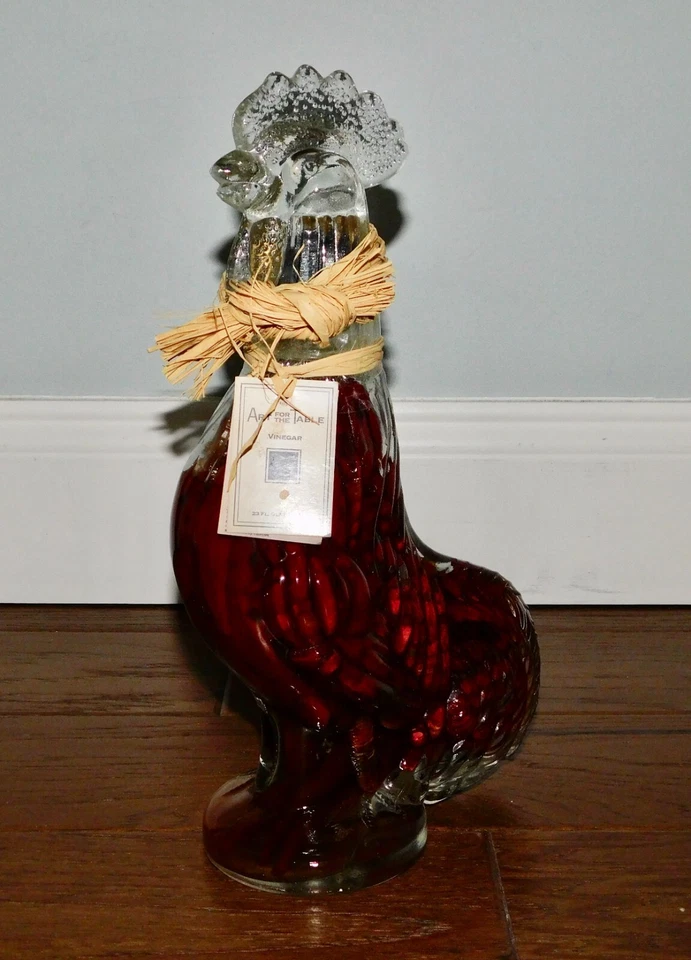 ¡VNTG! Arte para mesa gallo de vidrio infundido 3 chiles vinagre pimientos botella decoración Foto 4 de 4