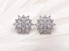Flower Cluster Sterling Silver Cubic Zirconia Earrings CZ Wedding Jewelry