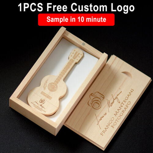 Real Capacity Wooden USB 2.0 Flash Drive Free Logo Pen Drive Gift Box 64GB 32GB - Picture 1 of 12