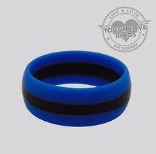 SKY BLUE/THIN BLACK LINE - TOUGH LOVE Silicone Wedding Ring - FAST/FREE SHIP