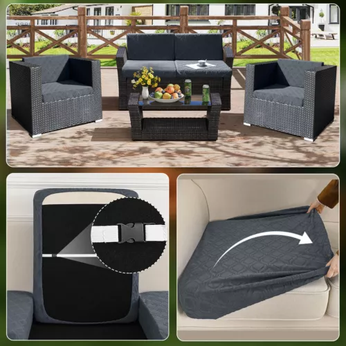 2pcs Outdoor Waterproof Couch Cushion Cover Jacquard Seat Cushion Slipcover - Picture 4 of 40