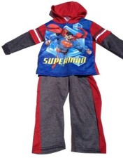 Superman sweatpants hoodie sweatshirt 2 piece set Logo boys red navy blue new