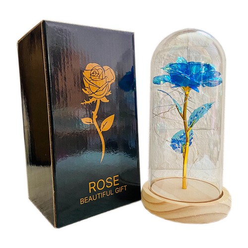 Rosas de lámina dorada en cúpula de plástico luz LED flor de eternidad regalos de San Valentín - Imagen 8 de 24