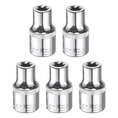 5pcs E-Torx Socket 1/2'' Drive E11 Star Socket 1.5'' Length 6 Point Spline Sleeve