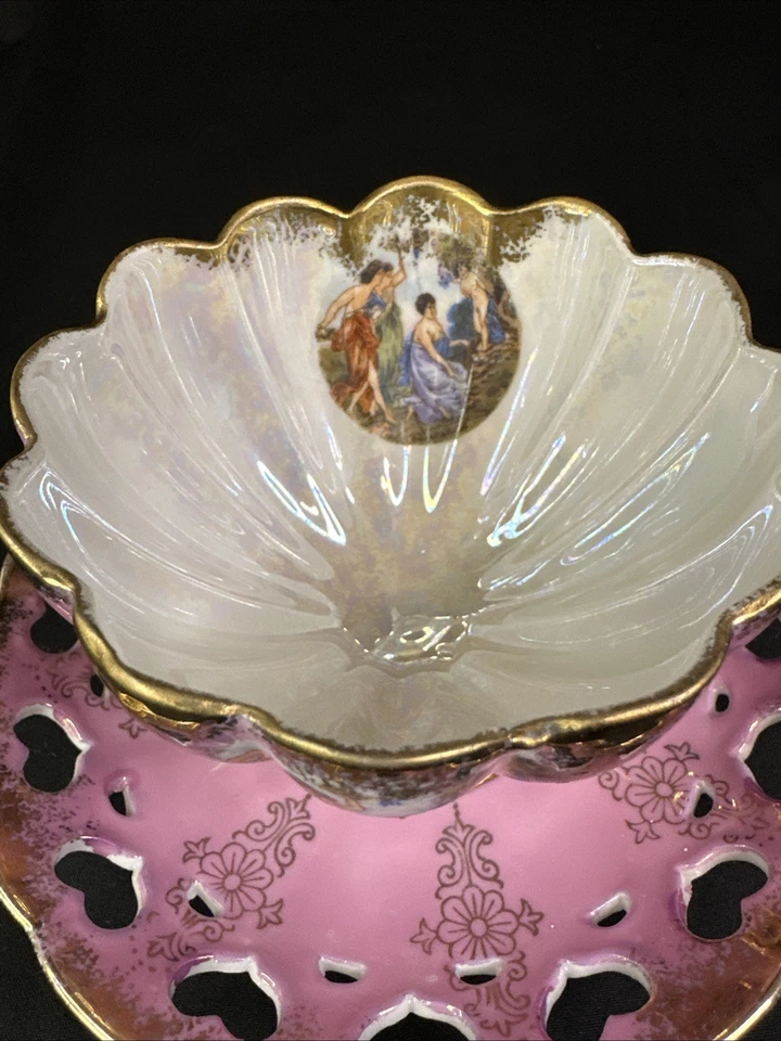 Taza de té y platillo Lefton China Love Angels porcelana esmalte perla TV20583 1950’s Foto 2 de 4