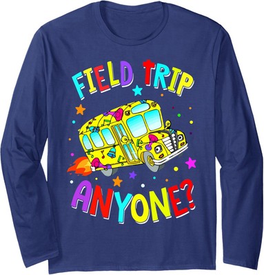 Field Trip Anyone Groovy School Bus Driver Yellow Bus Long Sleeve Tshirt