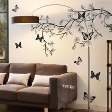 2 Sheets Black Flower Vine Wall Decals Peel and Stick Removable Butterfly Wall S