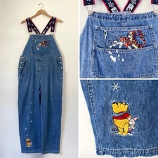 Vintage Disney Store Pooh Tigger Denim Overalls Large Winter Kidcore 90s Y2K