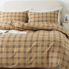 Duvet Cover Set 3-Piece Cotton Full Size Soft Gingham Duvet Cover Checkered Brow