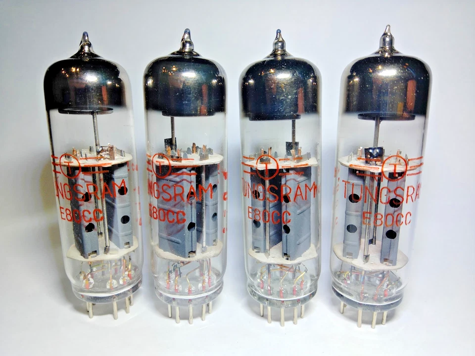 4 ШТ. НОВЫЕ ПОДОБРАННЫЕ QUAD Tungsram E80CC ТРУБКИ, Красный номер, O-GETTER - Изображение 2 из 4