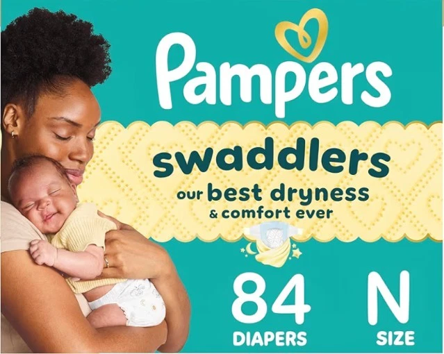 Pampers Swaddlers Diapers Size N 0 to 10 lbs 84 Count Soft Absorbent Newbor Baby