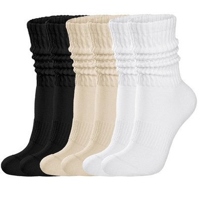 Womens Crew Scrunch Socks: 6 Pack Vintage Mid Calf Slouch Socks | Solid Cotto...