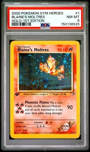 2000 Pokemon Gym Heroes 1st Edition 1 Blaine's Moltres Holo 1st Edition PSA 8