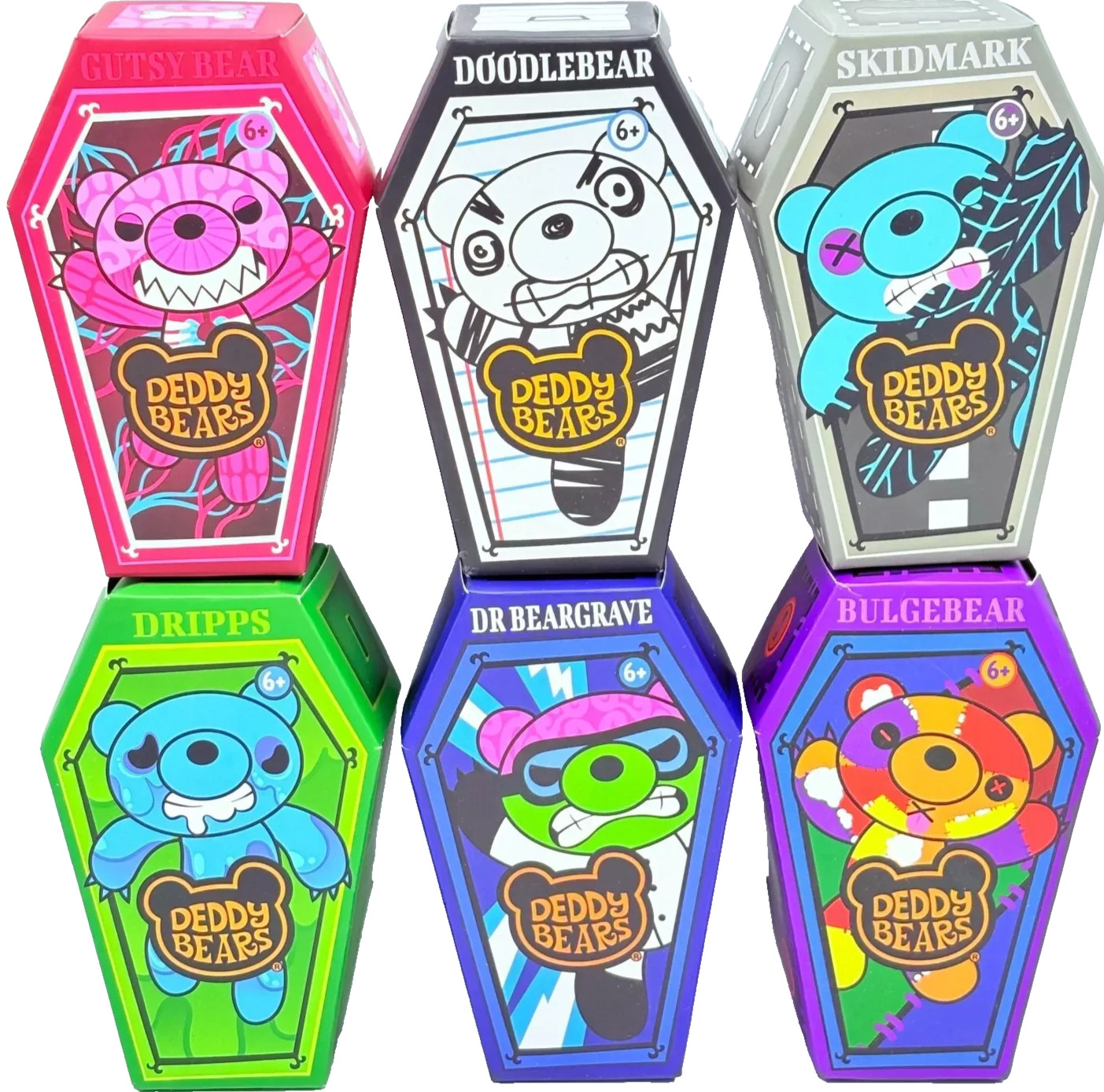 NEW - Complete Set Of 6 Deddy Bears 5" Coffin Plush Series 3