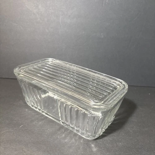 Anchor Hocking 1932 Vintage Design Ribbed 8.5x4.5 Refrigerator Dish With Lid