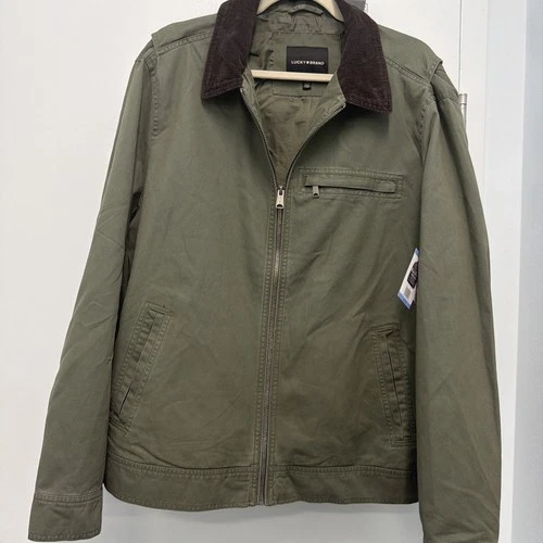 Men's L Green LUCKY BRAND FULL ZIP Bomber Jacket, 3-pockets, BRAND NEW WITH TAGS - product listing photo