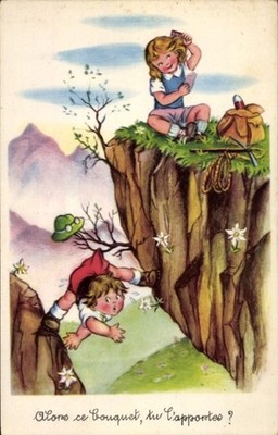 Postcard Mountaineering, Boy Between Two Mountains, Humor - 4268566