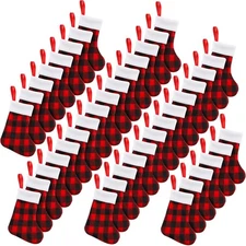 BBTO Plush Christmas Mini Stockings 7" Buffalo Plaid Candy Holder Table Decor...