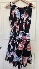 White House Black Market Black Cerise Floral Scuba Fit Flare Dress Size 0