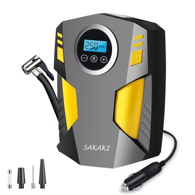 Tire Inflator Portable Air Compressor Car Tire Pump with 3 Nozzle Adaptors an...