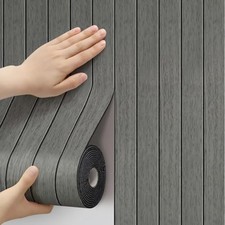Thick Wood Slat Wall Panels, Modern 3D Peel and Stick, 15.75"x118" Dark Grey
