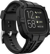 Compatible for Fitbit Versa 2 Bands All round Protective Case Rugged Sport Band