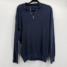 Paul  Shark Yachting Sweater Mens XL Navy Quarter Zip Cotton Silk Made Italy
