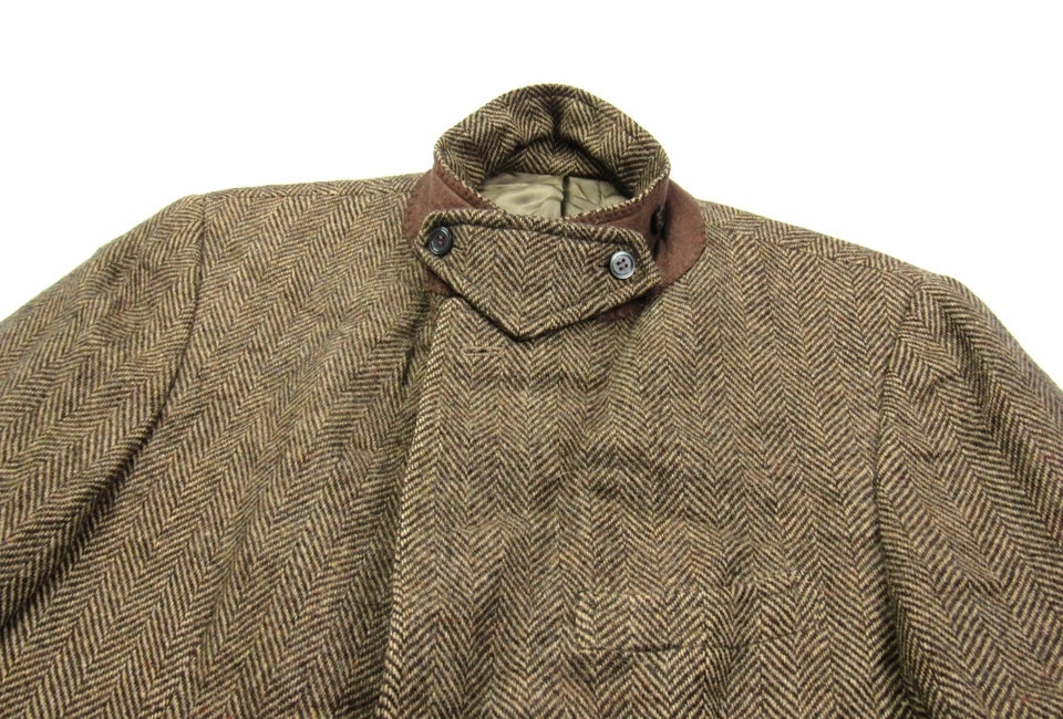 复古 20 世纪 60 年代 Saks 粗花呢西装外套 尺寸 40 L 皮革肘贴 喉闩锁 英语 — 第 4/4 张图片