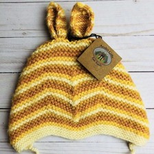 Andes Fair Trade Kids Beanie Hat Bunny Ears Yellow Brown Alpaca Blend Toddler