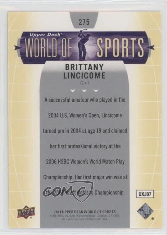 2011 Upper Deck World of Sports Brittany Lincicome #275 - Image 2 of 2