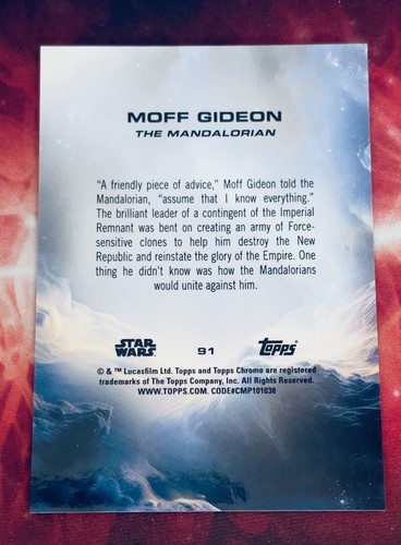 2025 Topps Chrome Star Wars Sapphire Edition Moff Gideon Red /5 The Mandalorian - Picture 2 of 2