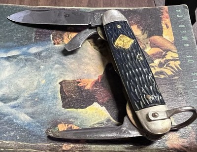 Vintage Cub Scout BSA Pocket Knife Camillus USA Blue Handle Multi Tool Knife