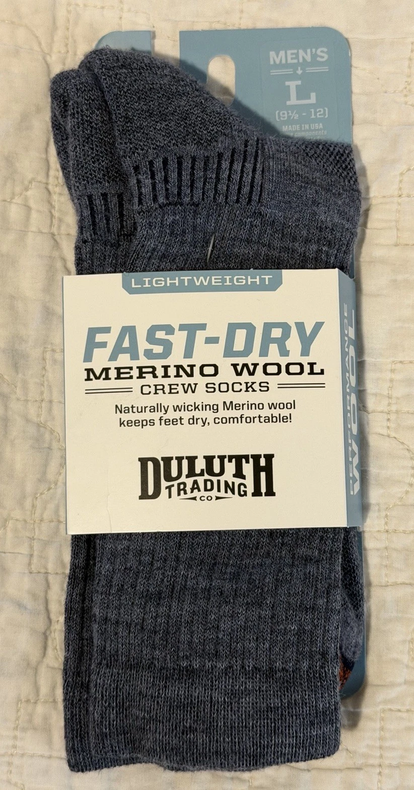 Duluth Trading Fast Dry Merino Wool Crew Socks Mens Large