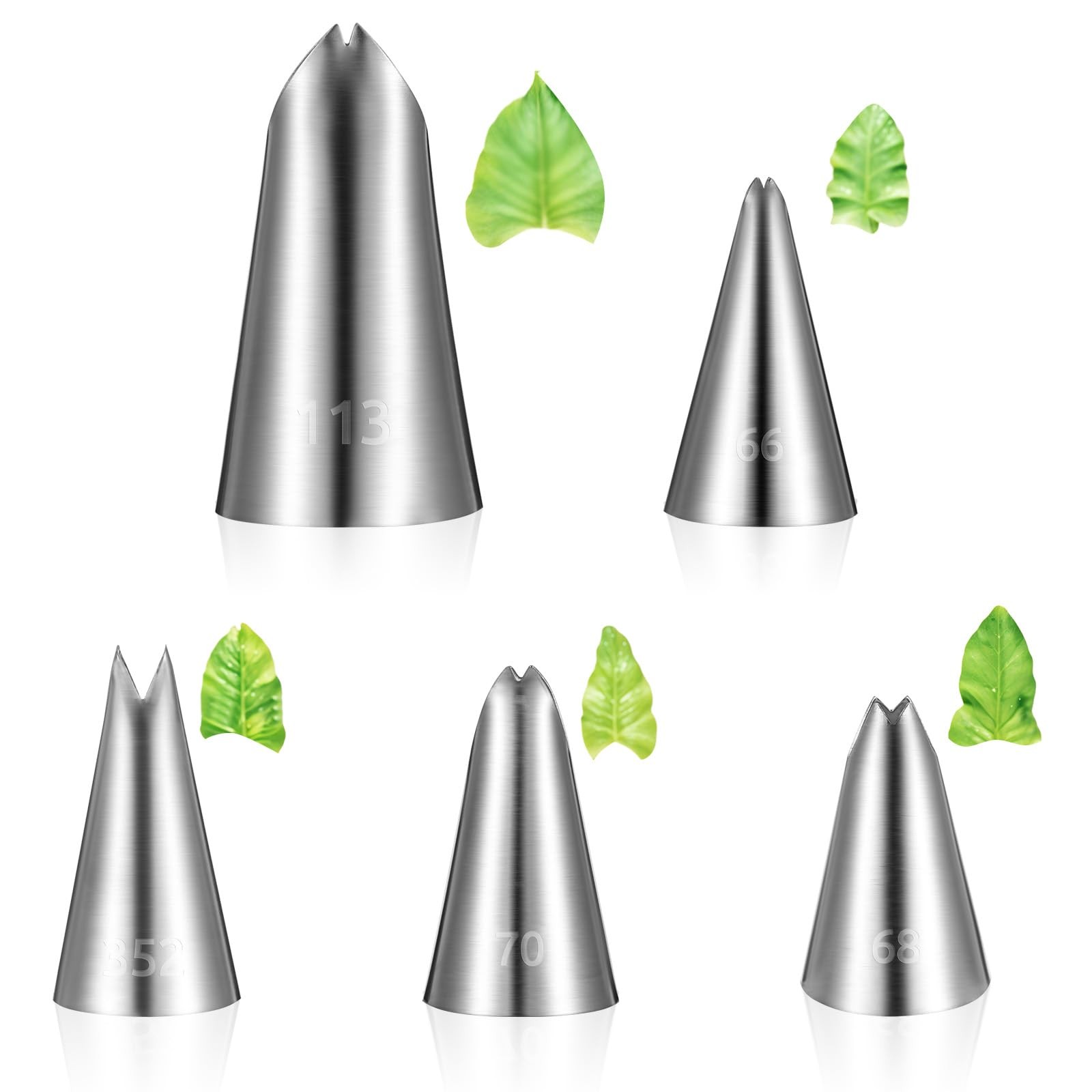 Leaf Piping Tips 5 PCS Set Stainless Steel Icing Nozzles Flower Nails