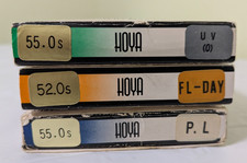 Vintage Lot of 3 HOYA Camera Lens Filters - UV 0  55 , FL-DAY 52 , PL 55 