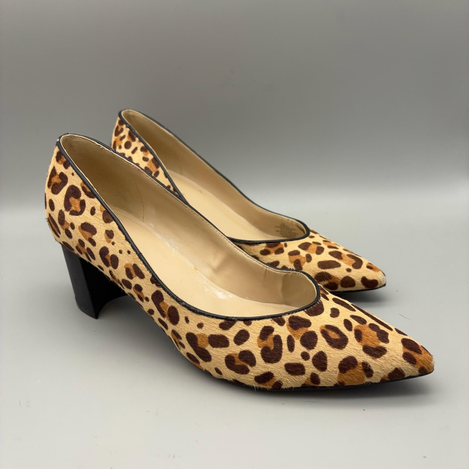 Marc Fisher Shoes Womens Size 9.5 Brown Leopard Print Cow Fur Pointed Toe Pumps