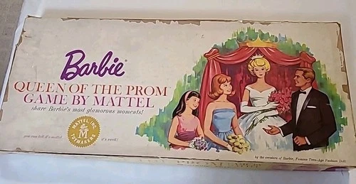 Barbie Queen of the Prom Board Game Mattel 1963 Cards Charms Money Vintage