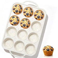 1Pack Silicone Muffin Pan 12 Cup Metal Reinforced Frame BPA Free Cream