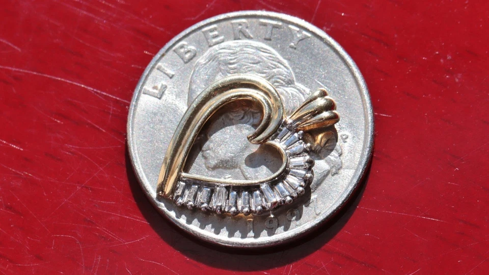 10k multi tone gold pendant 0.06ct natural diamond open heart charm vintage 1.1g - Image 4 of 4