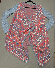 Lucky Brand Colorful Kimono Boho Duster Cardigan Aztec Print Open Front One Size