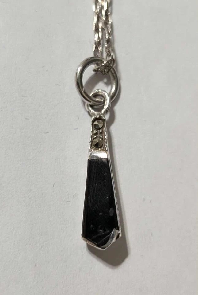 Silver And Black Onyx Teardrop Pendant Necklace with 18" Silver Chain Velvet Bag - Image 4 of 4