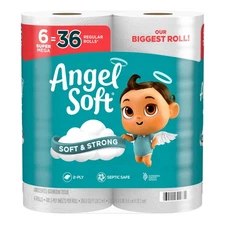 Angel Soft Toilet Paper 6 Super Mega Rolls = 36 Regular Rolls Soft and Strong...