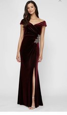 Alex Evenings Women's Wine Velvet Off-The-Shoulder Gown Dress Petite Size 8P NWT