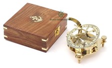Premium Brass Sundial Compass with Anchor Inlaid Hardwood Case-Antique Reprod...